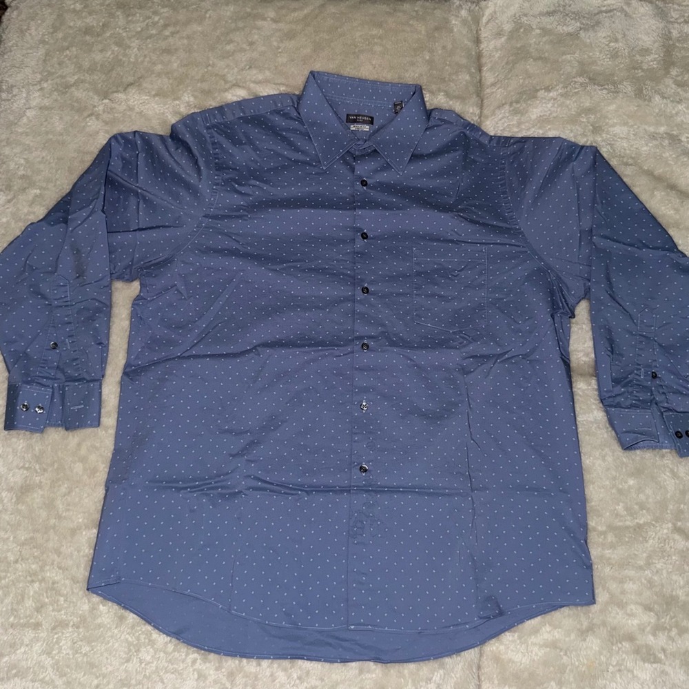 Van Heusen Flex Men XL 17.5 34/35 Regular Fit Stretch Blue Print Dress Shirt
